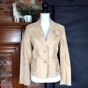 NEW NWT C&E Studio Gold Metallic Genuine Suede Leather Blazer Jacket Siz…
